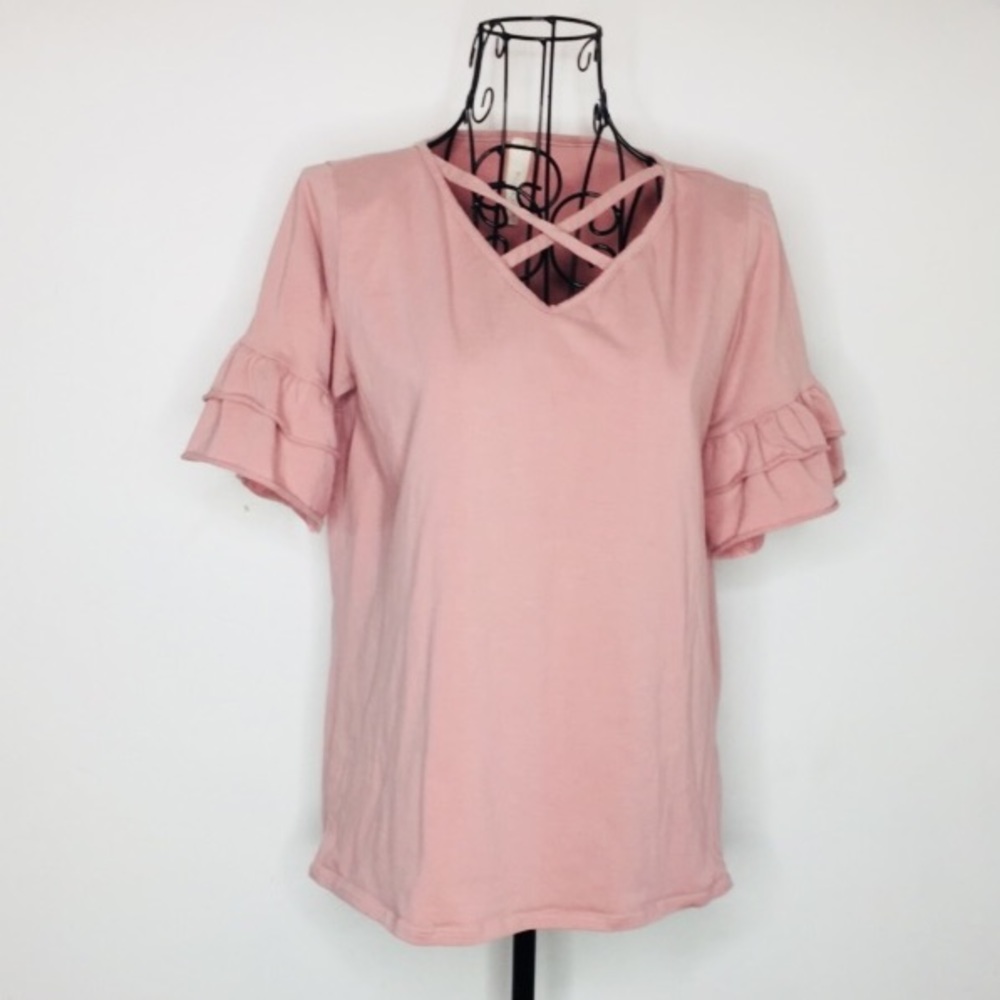 Pink top with ruffle sleeves